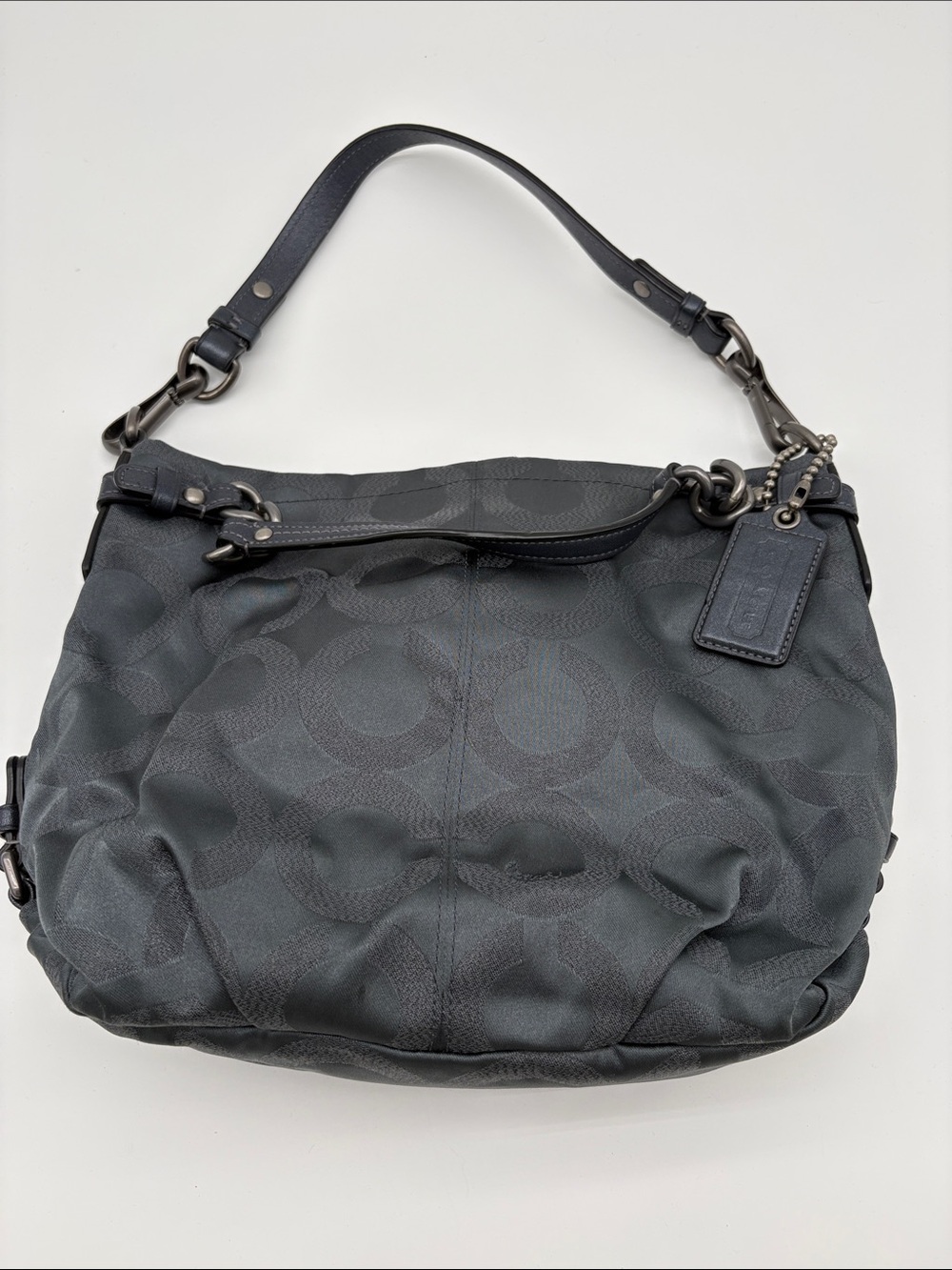 Coach Brook Silver Grey Jacquard Signature Hobo Bag BLEMISH
